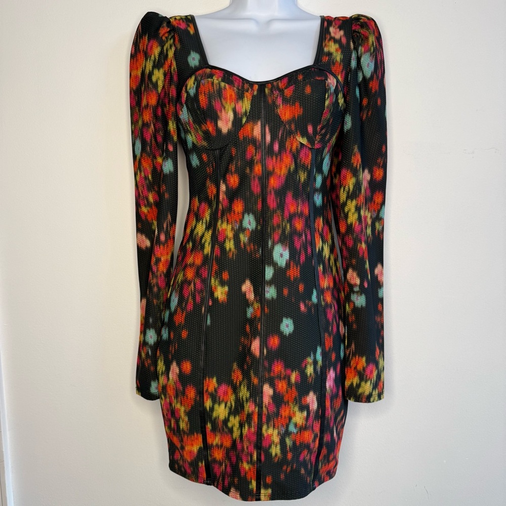 Guess Multicolor Floral Long Sleeve Mini Dress Size Small